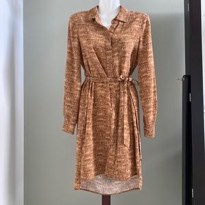 New without tags Diane Von Furstenberg DVF Silk Belted Shirtdress Tan Cork 2